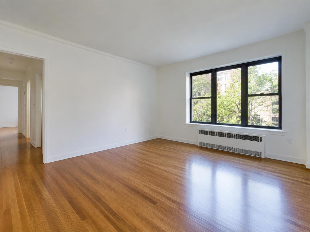 Bright apartment interior with hardwood floors